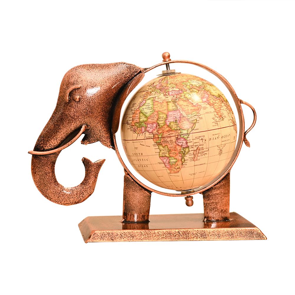 Metal Elephant Globe Showpiece | Decorative Tabletop Decor for Living Room, Office Desk