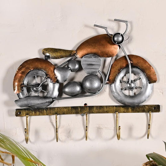 Metal Bike Key Holder | Indian Folk Art Wall Decor, Boho Organizer