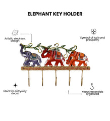 Elephant Key Holder | Handmade Indian Folk Art Wall Decor, Boho Organizer