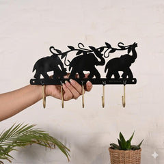 Elephant Key Holder | Handmade Indian Folk Art Wall Decor, Boho Organizer