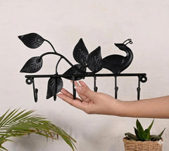 Peacock Key Holder | Handmade Indian Folk Art Wall Decor, Boho Organizer