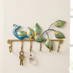 Peacock Key Holder | Handmade Indian Folk Art Wall Decor, Boho Organizer
