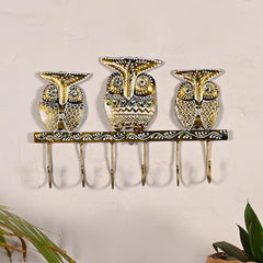Owl Key Holder | Handmade Indian Folk Art Wall Decor, Boho Organizer