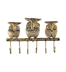 Owl Key Holder | Handmade Indian Folk Art Wall Decor, Boho Organizer