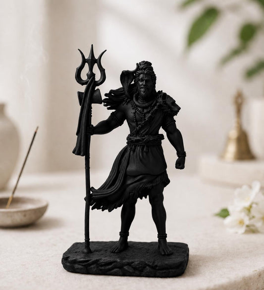 Matte Black Standing Shiva Idol | Mahadev Shiva Car Dashboard Decor