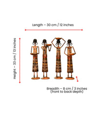 Set of 4 Tribal Women Iron Tealight Holders, Rajasthani Folk Decor, Black Ethnic Figurines