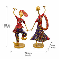 Handcrafted Metal Dandiya Couple Showpiece | Folk Art Dancing Figurines, Home Decor
