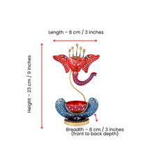 Hand Painted Metal Ganesh Tealight Holder, Red Blue Decorative Showpiece
