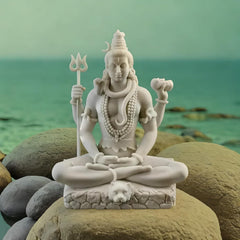 White Shiva Idol, Lord Shiva Mahadev Adiyogi Statue, Trishul, Trident, Resin Spiritual Decor, Hindu God Figurine, Home Temple Gift, 2 Sizes