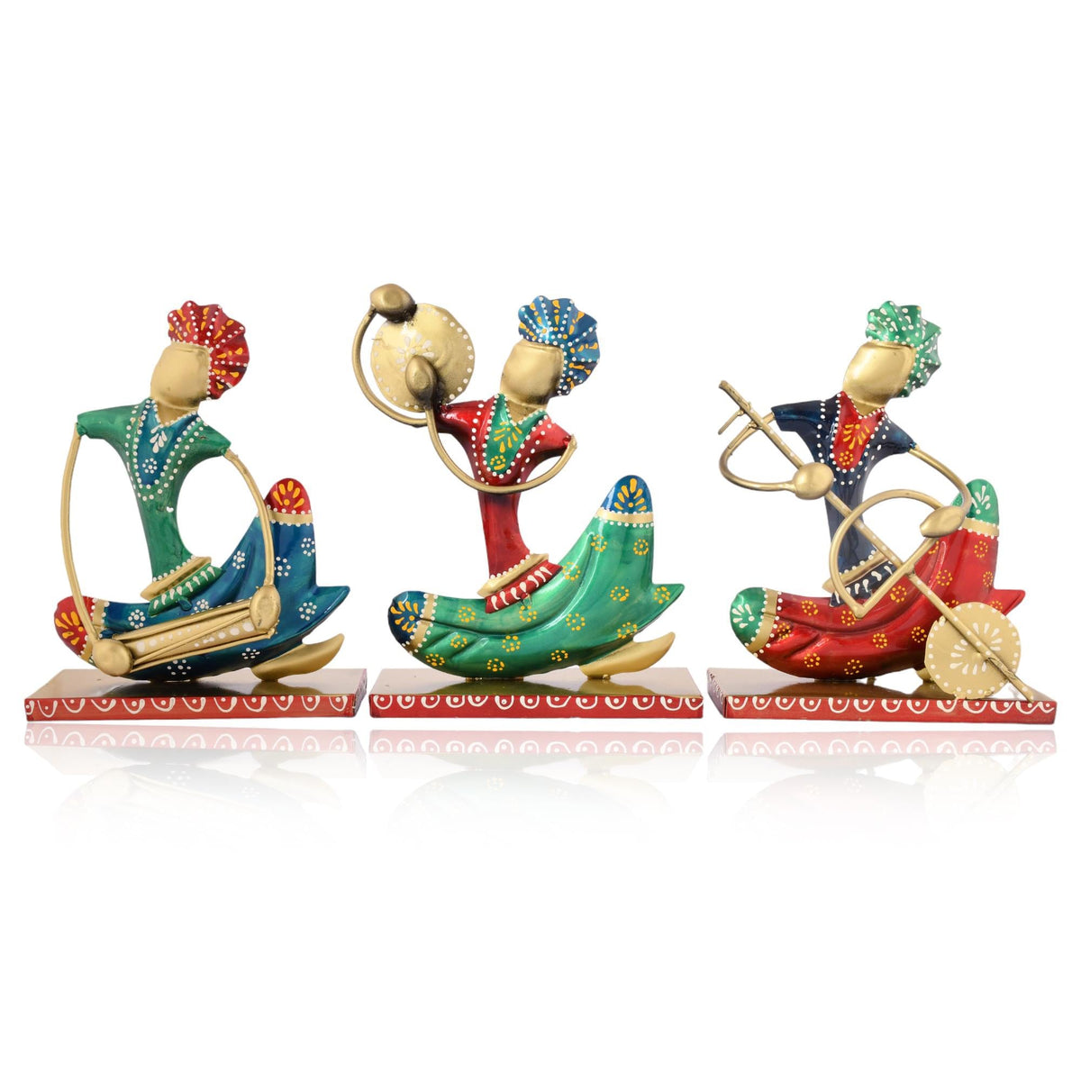 Indian Musician Figurine Set of 3, Cast Iron Folk Art Statue, Tribal Musician Decor, Boho Shelf Accent, Ethnic Home Decor, Housewarming Gift