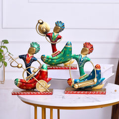 Indian Musician Figurine Set of 3, Cast Iron Folk Art Statue, Tribal Musician Decor, Boho Shelf Accent, Ethnic Home Decor, Housewarming Gift