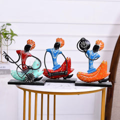 Indian Musician Figurine Set of 3, Cast Iron Folk Art Statue, Tribal Musician Decor, Boho Shelf Accent, Ethnic Home Decor, Housewarming Gift