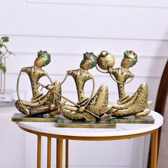 Indian Musician Figurine Set of 3, Cast Iron Folk Art Statue, Tribal Antique Decor, Boho Shelf Accent, Ethnic Home Decor, Housewarming Gift