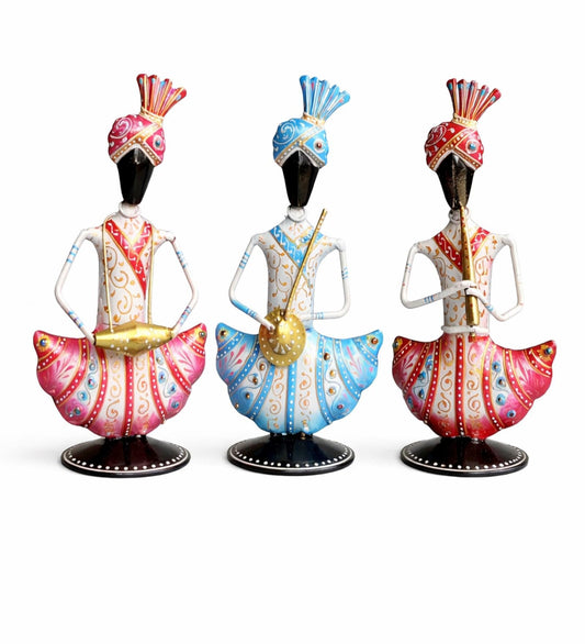 Handcrafted Rajasthani Musician Figurines | Indian Folk Art Decor, White Finish