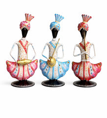 Handcrafted Rajasthani Musician Figurines | Indian Folk Art Decor, White Finish