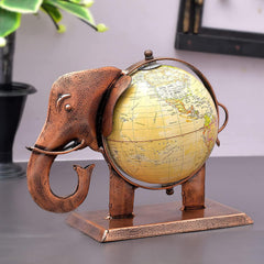 Metal Elephant Globe Showpiece | Decorative Tabletop Decor for Living Room, Office Desk