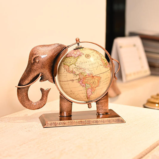 Metal Elephant Globe Showpiece | Decorative Tabletop Decor for Living Room, Office Desk
