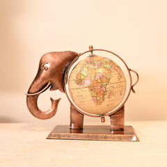 Metal Elephant Globe Showpiece | Decorative Tabletop Decor for Living Room, Office Desk