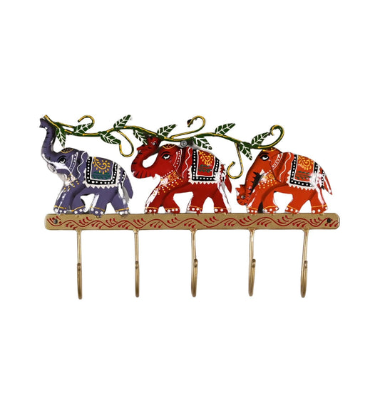 Elephant Key Holder | Handmade Indian Folk Art Wall Decor, Boho Organizer