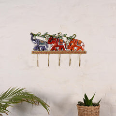 Elephant Key Holder | Handmade Indian Folk Art Wall Decor, Boho Organizer