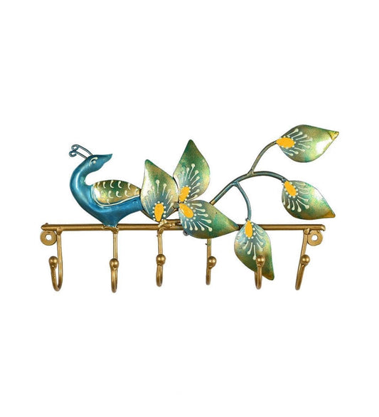 Peacock Key Holder | Handmade Indian Folk Art Wall Decor, Boho Organizer