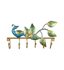 Peacock Key Holder | Handmade Indian Folk Art Wall Decor, Boho Organizer