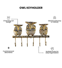 Owl Key Holder | Handmade Indian Folk Art Wall Decor, Boho Organizer