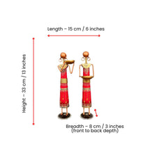 Set of 2 Tribal Women Iron Tealight Holders, Rajasthani Folk Decor, Red Ethnic Figurines