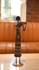 Set of 4 Tribal Women Iron Tealight Holders, Rajasthani Folk Decor, Black Ethnic Figurines