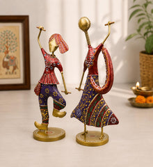Handcrafted Metal Dandiya Couple Showpiece | Folk Art Dancing Figurines, Home Decor