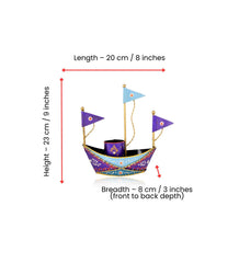 Metal Boat Pen Stand, Indian Folk Art Desk Organizer, Copper-Bronze Tone Sculpture