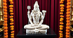 White Shiva Idol, Lord Shiva Mahadev Adiyogi Statue, Trishul, Trident, Resin Spiritual Decor, Hindu God Figurine, Home Temple Gift, 2 Sizes
