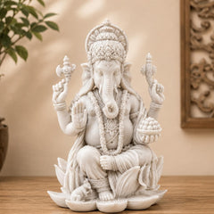 Ganesha Statue Sitting on Lotus | Lord Ganesha Idol, Spiritual Decor