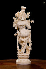 14 Inch Krishna Idol | Ivory Finish Divine Couple Murti, Hindu God Sculpture
