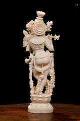 14 Inch Krishna Idol | Ivory Finish Divine Couple Murti, Hindu God Sculpture