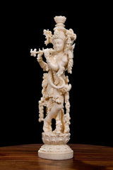 14 Inch Krishna Idol | Ivory Finish Divine Couple Murti, Hindu God Sculpture