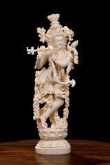 14 Inch Krishna Idol | Ivory Finish Divine Couple Murti, Hindu God Sculpture