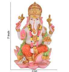 Ganesha Statue Sitting on Lotus | Lord Ganesha Idol, Spiritual Decor, Antique Gold Accents