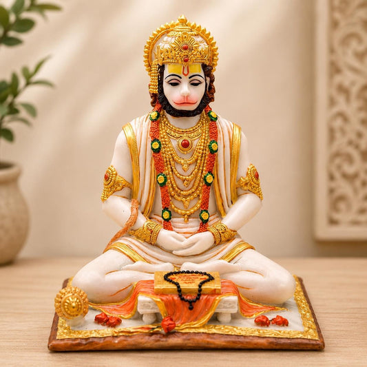 Seated Hanuman Statue | Bajrangbali Murti, Strength, Spiritual Protection Decor