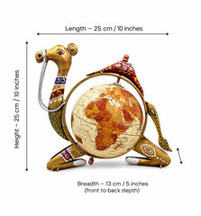 Handcrafted Rajasthani Camel Globe Showpiece | Antique Gold Finish Metal Decor