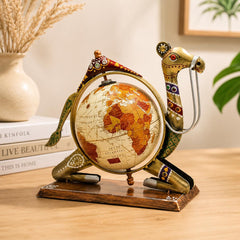 Handcrafted Rajasthani Camel Globe Showpiece | Antique Gold Finish Metal Decor