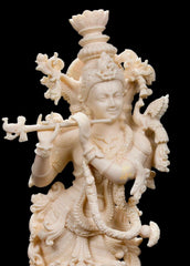 14 Inch Krishna Idol | Ivory Finish Divine Couple Murti, Hindu God Sculpture