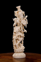 14 Inch Krishna Idol | Ivory Finish Divine Couple Murti, Hindu God Sculpture