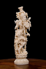 14 Inch Krishna Idol | Ivory Finish Divine Couple Murti, Hindu God Sculpture