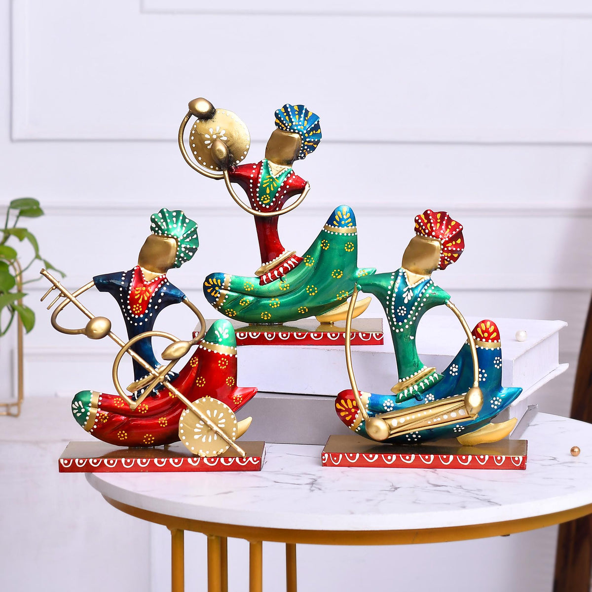 Indian Musician Figurine Set of 3, Cast Iron Folk Art Statue, Tribal Musician Decor, Boho Shelf Accent, Ethnic Home Decor, Housewarming Gift