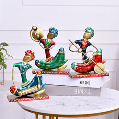 Indian Musician Figurine Set of 3, Cast Iron Folk Art Statue, Tribal Musician Decor, Boho Shelf Accent, Ethnic Home Decor, Housewarming Gift