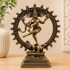 Nataraja Statue, Dancing Shiva Sculpture, Antique Finish Brass Idol, 6 Inch Yoga Decor