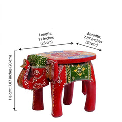 Hand Painted Elephant Side Table, Carved Wooden Boho Decor, Rajasthani Folk Art Plant Stand, Indian Accent Table, Red