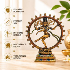 Nataraja Shiva statue bronze look, resin Hindu god decor, altar statue