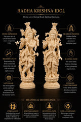 Radha Krishna Resin Idol, Antique Golden Hand Painted Marble Finish Divine Couple Statue Decor